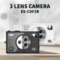 Kamera Digital fotografi 3 lensa 5K Video 64MP, kamera Digital dengan layar IPS 2.8 inci dan lampu LED untuk fotografi