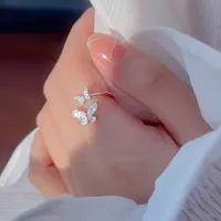 Couleur argent brillant bijoux de doigt féminin gracieux esthétique papillon bague d'ouverture zircone accessoires de fiançailles à la mode