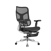Chaise de bureau ergonomique contemporaine à dossier ouvert en maille avec support lombaire dynamique pivotant, hauteur réglable et repose-pieds ajustable
