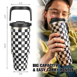 FBA Entrepôt Prêt Stock 40oz Poudre Solide Couleur Damier Enduit Gobelet Isolé avec Couvercles et Pailles Tasse Isolé - Product Image 5