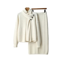 Ensemble pull et pantalon décontracté pour femme, col écharpe amovible, tricoté, taille ample, idéal pour l'hiver