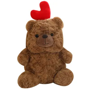 Mainan boneka binatang beruang hati cantik, hadiah mainan mewah lucu desain baru
