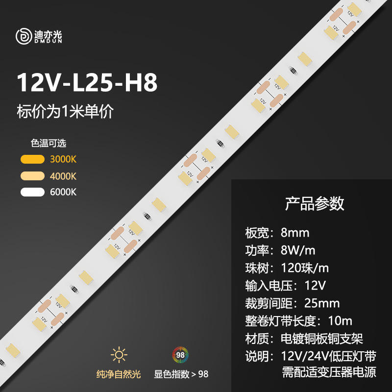 12V-ขาวดำ -กว้าง 8 มม. -ตัด 25 มม.