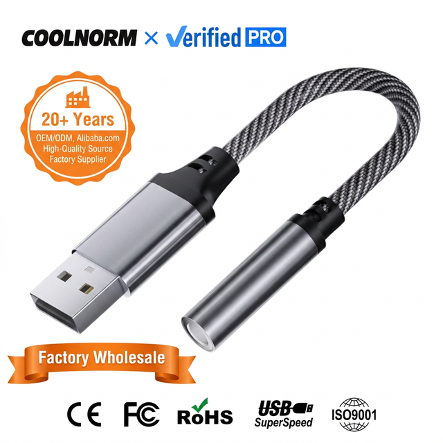 USB to 3.5mm Audio Adapter Cable with Nickel/Gold Plated Conductors for Car Computer & Mobile Use Audio Cable