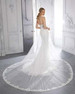 Ruolai WTH094 Tela de encaje de marfil ecológica de alta calidad con tren capilla de tul para vestidos de boda y noche para niñas - Product Image 6