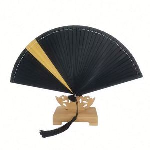 Abanico Plegable de Bambú con Tela de Seda Imitada Pintada de Negro, Recuerdos para Bodas y Fiestas, Regalos para Baby Shower con Bolsas de Regalo, Ecológico - Product Image 4