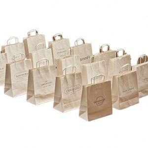Bolsas de Papel Kraft Reciclables, Resistentes al Aceite, de Múltiples Capas, con Asas Retorcidas, para Envasado Personalizado de Alimentos como Pizza, Leche, Muffins y Comidas para Llevar - Product Image 1