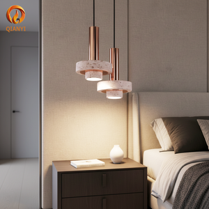 Lampadario a sospensione in terrazzo di travertino nordico, lampada a tubo lineare minimalista in marmo di alta qualità per sala da pranzo e decorazione domestica - Product Image 1