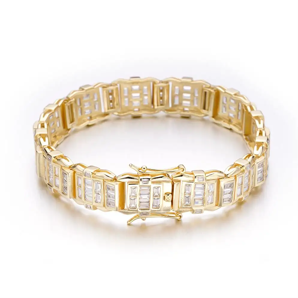 New Gold Design Men Outline Indian Femme Brass Baguette Crystal 18 carati placcato oro gioielli di moda bracciali bracciali donna
