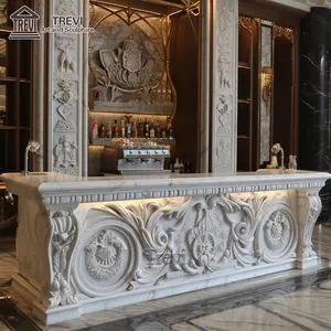 Tavolo da bancone in marmo naturale intagliato a mano con Design personalizzato a forma di L di lusso