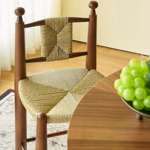 Sedia <span class=keywords><strong>da</strong></span> pranzo rustica in legno massello di gomma, con seduta in corda intrecciata a mano, sedia d'accento in legno antico, sedia laterale <span class=keywords><strong>da</strong></span> cucina per ristorante - Product Image 2