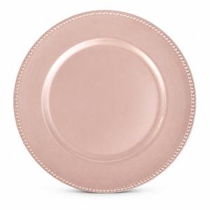 Assiette de présentation PP de 13 pouces, or rose, bord perlé, sous-assiette décorative pour mariages, banquets, hôtels, fêtes et événements - Product Image 1