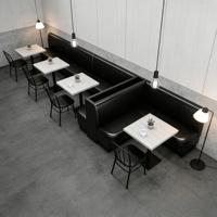 Mobilier de cantine haut de gamme tout-en-un pour café - Ensemble de canapés de restaurant en cuir noir en gros