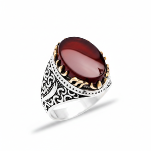 Red Agate Oval Shape Gemstone Authentic <b>Men</b> <b>Ring</b> Turkish Wholesale Handmade 925 Sterling <b>Silver</b> for <b>Men</b> - Product Image 2
