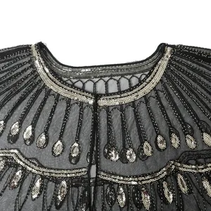 Chales de Mujer Estilo Flapper Años 20, con Cuentas y Lentejuelas, Estilo Art Deco, Capa de Noche, <span class=keywords><strong>Bolero</strong></span>, Cubrevestido, Accesorio de Disfraz para <span class=keywords><strong>Fiesta</strong></span> Gatsby - Product Image 5
