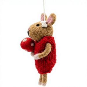 Best Himalaya Handmade Eco-Friendly Certified Wool Mouse Christmas Ornament <b>Red</b> Mushroom Animal Shape Traditional Indoor - Product Image 3