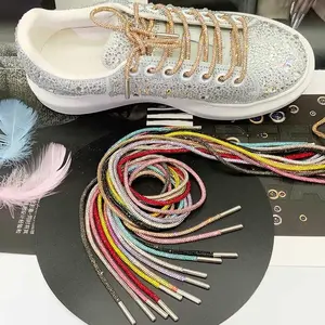 Lacets de chaussures personnalisés en diamant, 1 paire, lacets strass, Rose cristal, brillants, ronds, aglet