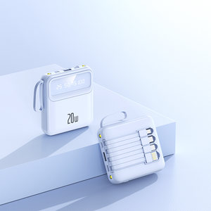 Customizável 10000mAh Mini Estação de Banco de Potência Portátil 20W Display LED 4 Cabos Embutidos Tipo-C Entrada Alta Capacidade 10W Saída - Product Image 1