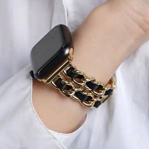 เหมาะสําหรับ iWatch <span class=keywords><strong>Apple</strong></span> <span class=keywords><strong>Watch</strong></span> รุ่นที่ 8 ใหม่หนังหอมขนาดเล็กแถวคู่โซ่ยีนส์สายโลหะ - Product Image 1