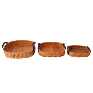 Panier à copeaux de bois étroit personnalisable de haute qualité, panier de rangement de forme ovale à domicile avec poignée en cuir