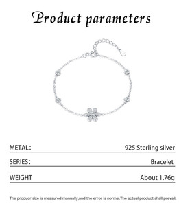 S925 Silver Flower <b>Bracelet</b> With Round Crystal Rhinestones Bezel Set Chain Link Women's <b>Cute</b> Everyday Wear Jewelry - Product Image 2