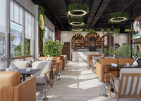 Canapé en cuir et bois massif, mobilier commercial pour café, bistrot, restaurant, carré et rond