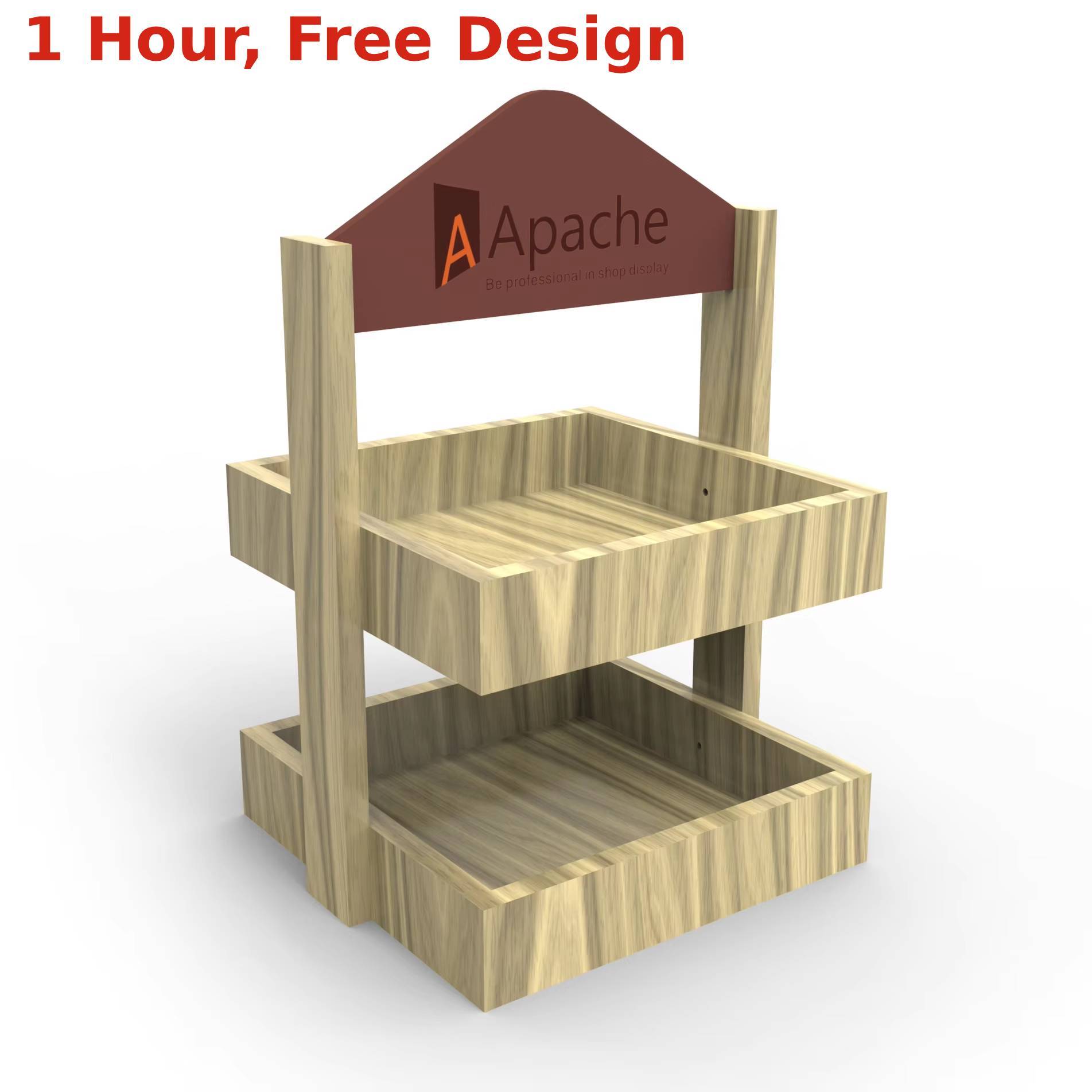 Custom Double – Tier Pine Wood Desktop Snack & Small Goods Display Stand for Retail Stores — view 3