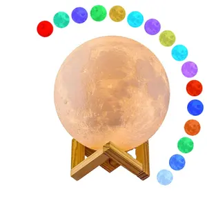 15cm 16 Colors 3D Printing Remote Controlled Dimmable Rechargeable Lamp Touch Control Lunar Lamp Moon Light