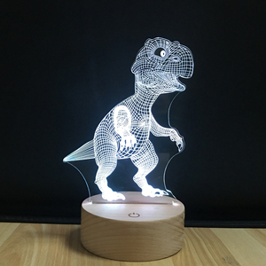 Dinosauro In Legno di Notte Luce <span class=keywords><strong>3D</strong></span> Bambini Lampada Da Comodino 7 Colori Cambiano Dinosaur Giocattoli Illusione Ottica di Notte Della Lampada - Product Image 1