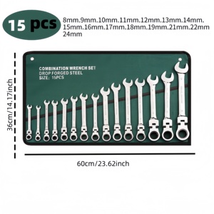 Wholesale 15pcs Metric Flex Head <b>Ratchet</b> Wrench <b>Set</b> CRV Industrial Grade Herramientas <b>Spanner</b> Tools - Product Image 2