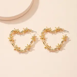 Fashion 14K Gold Plating Heart-shaped Earrings French Retro Exaggerated Twisted Hoop Earrings Wholesale Jewelry For Women Gift