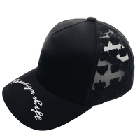 Gorra Trucker Negra Personalizada con Malla, Panel Frontal de Algodón, Visera Bordada, Ajustable con Cierre a Presión, Unisex, Estilo Urbano, Venta al por Mayor, OEM, ODM