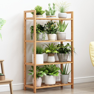 Bamboo Floor Standing <b>Plant</b> Shelf 5 Tier Wood <b>Frame</b> Living Room Storage Rack Minimalist Design - Product Image 1