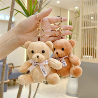 Porte-clés pendentif ours en peluche super doux et mignon, effet lavé, avec foulard, finition vernie UV, cadeau d'anniversaire, anti-stress, pour couple, pour sac