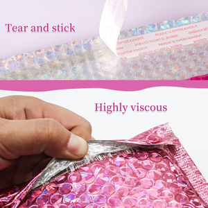 Free Sample Logo Custom Printed Eco-Friendly Poly Bubble Mailer Padded Metallic Silver Glossy Waterproof Recyclable Pink Wrap - Product Image 1