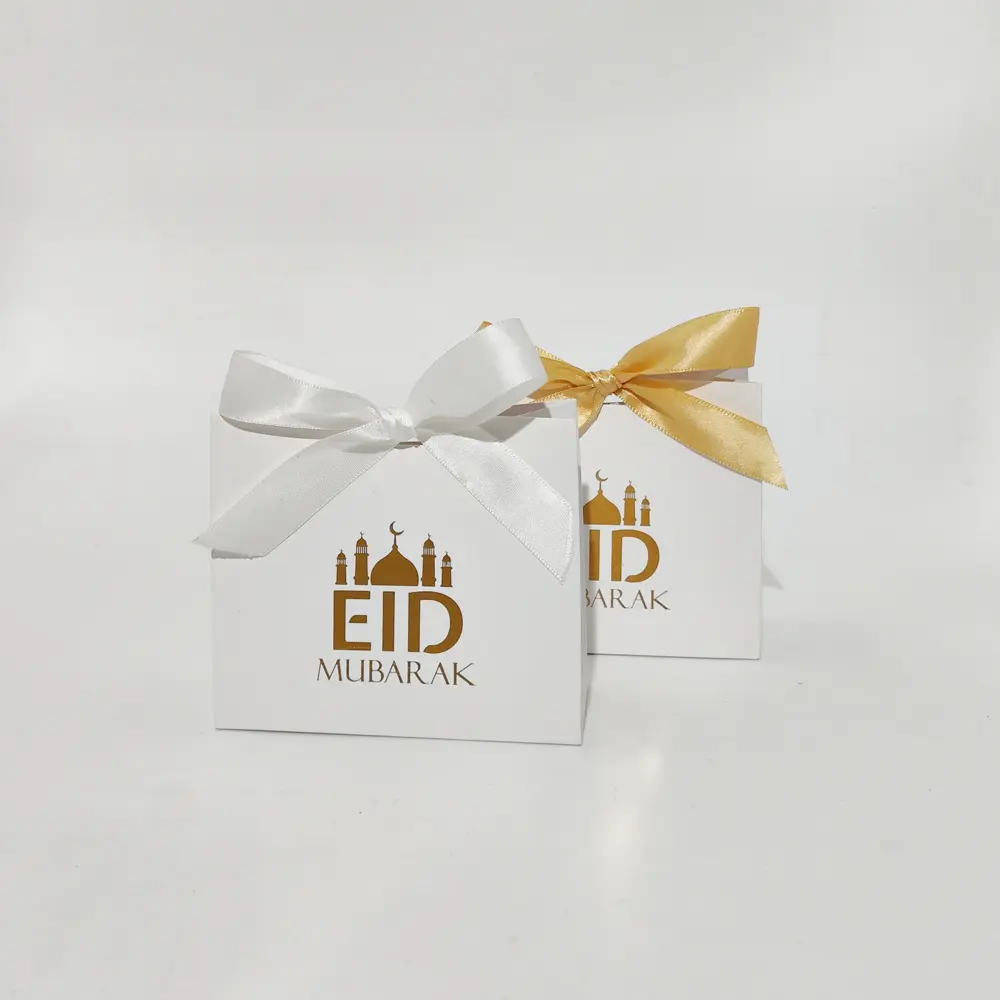 Eid 무바라크 라마단 장식 2023 에 대 한 종이 선물 가방 포장 리본 이슬람 종이 상자 흰색 사탕 상자