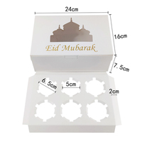 Boîte d'emballage pour petites attentions pour le chocolat eid mubarak, boîte à gâteaux pour cadeaux, cupcakes, 6 trous, insertion et fenêtre