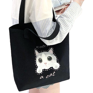 Ins Style Korean Summer Cute Handbag Vertical Environmental Bag Customized Cute Cat Pattern <b>Large</b> Capacity Original Canvas Bag - Product Image 1