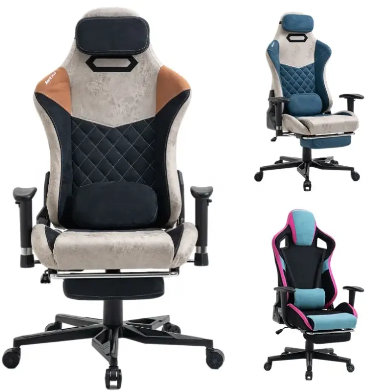 Ayarlanabilir oturma ve bel desteği ile hindistan pazarı kadife kumaş oyun sandalyesi footrest ile büro sandalyeleri ergonomik tasarım