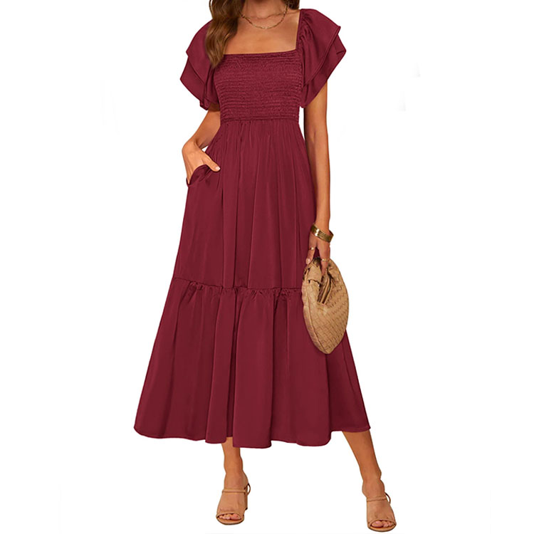 strapless open back dress ZARA Wine Red Off-the-Shoulder Midi Dress​ main image 0