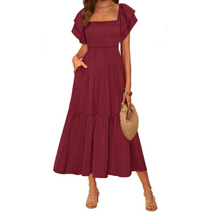Verified Supplier Burgundy Wine Dresses Fit & Flare Silhouette