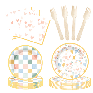 Assiettes et couverts jetables DAMAI à rayures bleues et blanches pour fête de Pâques, assiettes à dîner et à dessert bleu clair, pour 8 invités - Product Image 2