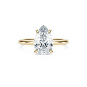 Anillo de Compromiso Solitario con Diamante Cultivado en Laboratorio de 2 Quilates, Corte Pera, en Oro Amarillo de 14 Quilates con Detalle de Halo Oculto, Lujoso para Mujer - Product Image 1