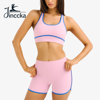 Ensemble de sport 2 pièces personnalisé pour femme, avec brassière de sport à bordure contrastante et short de yoga taille haute, pour la gym et le fitness