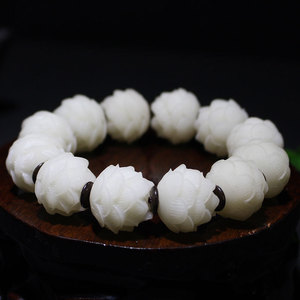 Pulsera de Semillas de Bodhi de Jade Blanco Tallada con Flor de Loto de Cinco Capas, Joyería Religiosa Unisex para Ceremonias, Regalo, Diámetro Aprox. 20mm - Product Image 1
