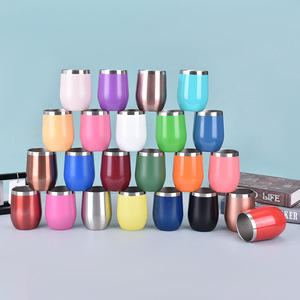 Double Wall Vacuum Insulated Custom Logo Egg Glitter Stainless Steel Wine 12 oz Tumbler Handle Lid BPA Free Food Grade - Product Image 1