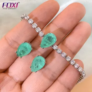 brasil FOXI jewelry wholesale 18k gold plated fusion fine zirconia luxury green drop ladies fashion jewelry sets for women 2022