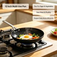 Poêle à frire antiadhésive anodisée dure de 12 pouces, compatible lave-vaisselle, compatible avec les cuisinières à gaz et électriques, pour une utilisation quotidienne.