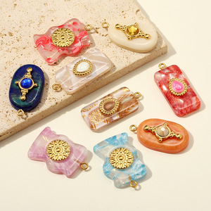 Pendentif carré goutte d'eau en acier inoxydable HB623, breloque tendance en résine dégradée, accessoire d'oreille en acier titane DIY - Product Image 1