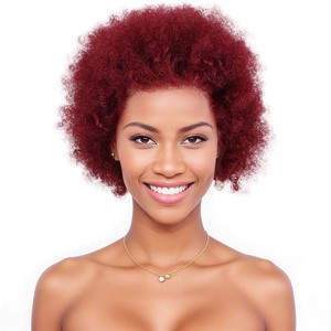 <span class=keywords><strong>Precio</strong></span> al por mayor en pelucas sin pegamento de cabello humano con rizos afro cortos, rizos naturales, hechas a máquina, con flequillo, encaje frontal, 99J, gorra pequeña - Product Image 4